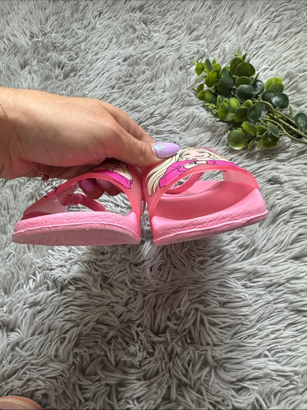 Barbie Pink Graphic Slide Sandals with Blonde Doll Art size 11
